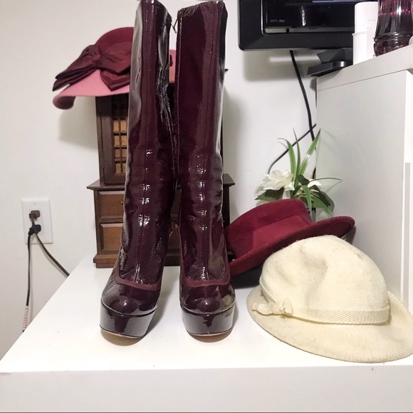 JILL STUART BURGUNDY PL LEATHER PLATFORM BOOT 9 - Picture 5 of 8